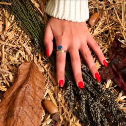 bague serpentin, agate bleue