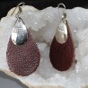 Boucle d'oreille, cuir marron et argent