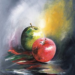 Pommes, peinture acrylique...